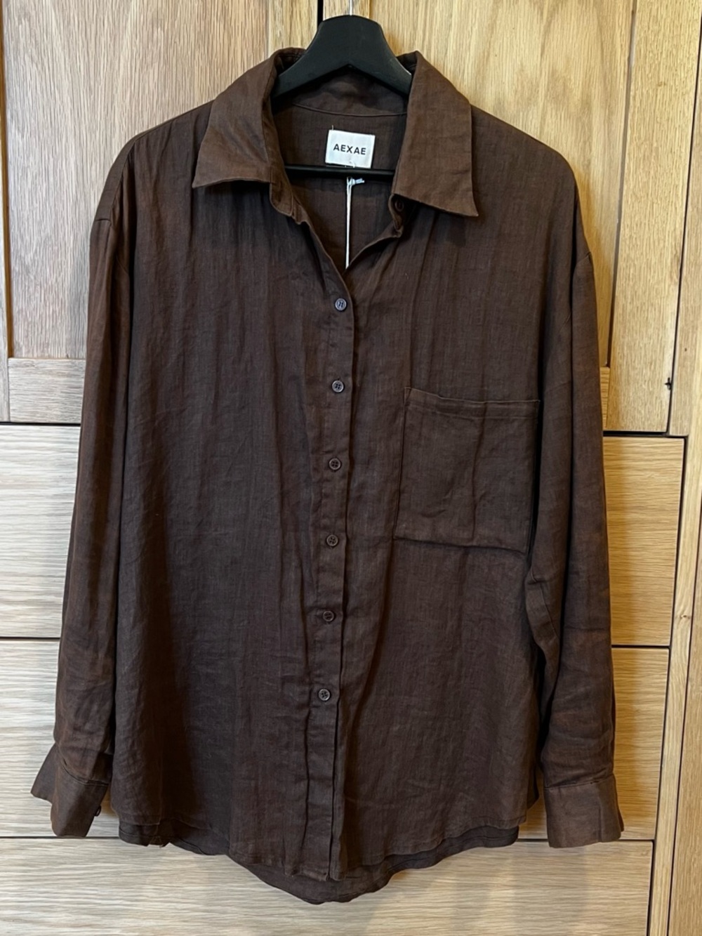 Aexae Linen Woven Shirt Brown Size XS NWT Contemporary Beach Minimalist Resort